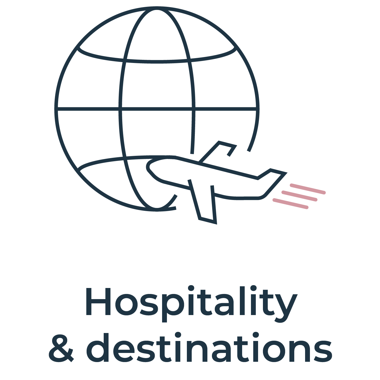 Logo with a globe, an airplane, and the text 'Hospitality & destinations'.