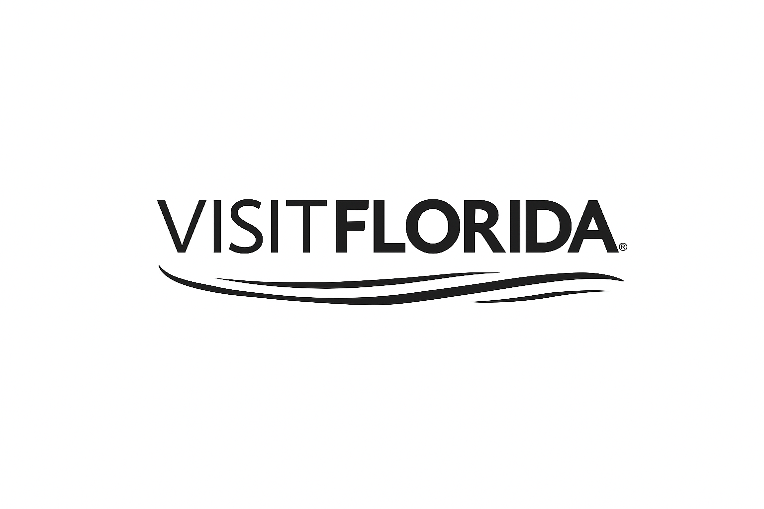 Black and white logo with the text 'Visit Florida' and a stylized wave underneath.