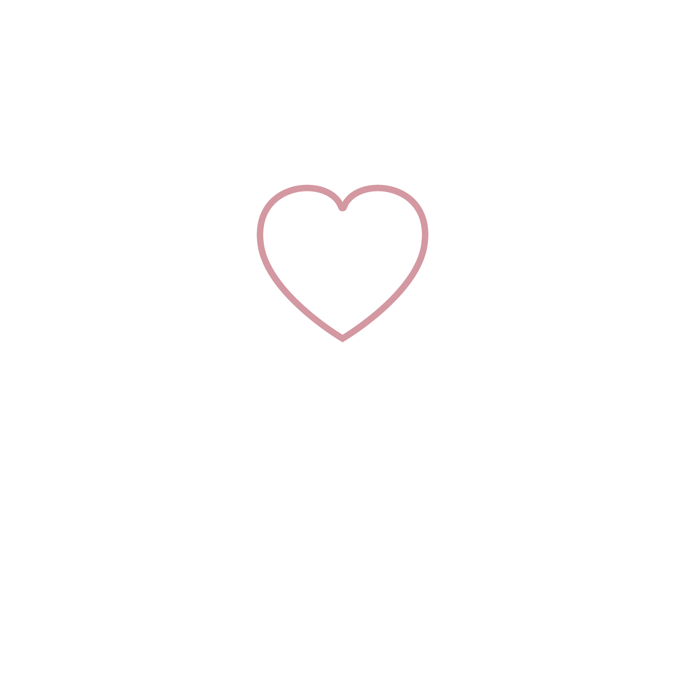 A simple outline of a pink heart on a white background.