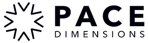 Logo for Pace Dimensions with a circular design element and text