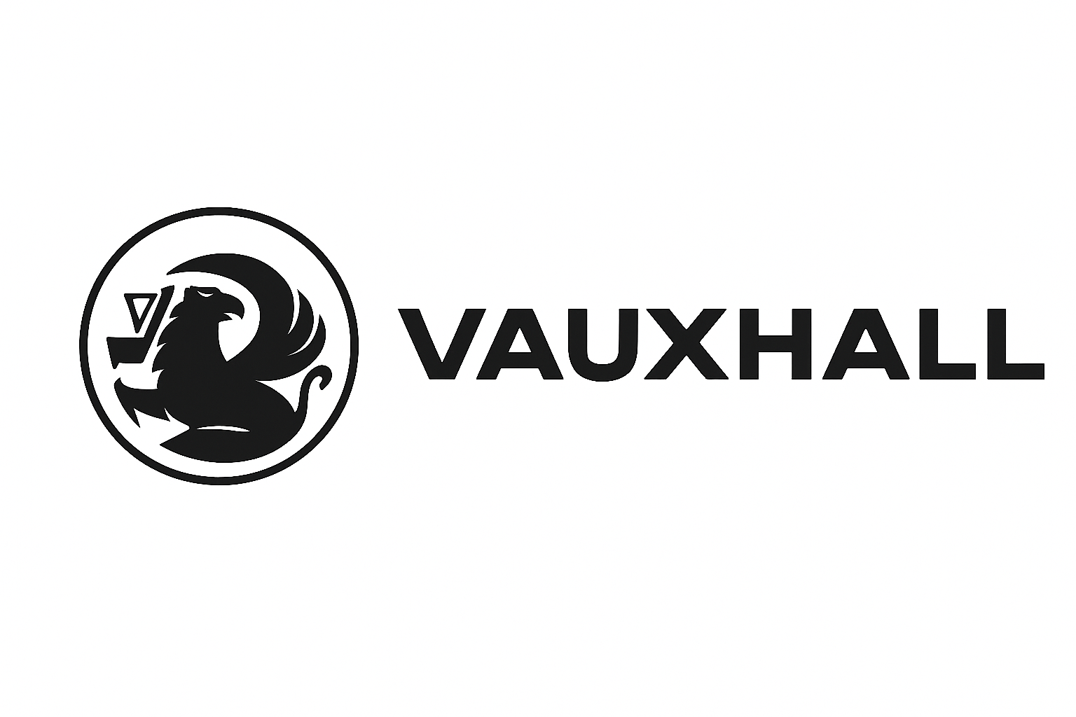 Vauxhall logo displaying a black griffin holding a flag, with the brand name 'VAUXHALL' in bold black letters to the right.