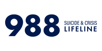988 Suicide & Crisis Lifeline logo with large bold number 988 and text indicating crisis support service.