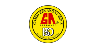 GAMBLERS ANONYMOUS badge with GA approved and International Service Office logo