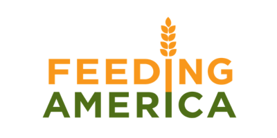 Feeding America logo with an orange wheat stalk replacing the letter I in 'Feeding'.