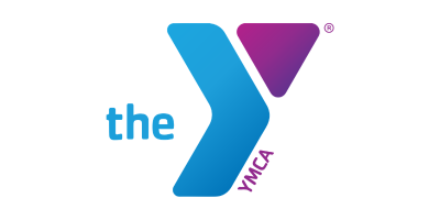 The YMCA logo with a stylized blue 'Y' and purple triangle, and the words 'the Y' and 'YMCA'.