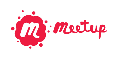 Meetup logo with a red stylized 'm' inside a red dotted circle and the word 'meetup' written next to it in lowercase.