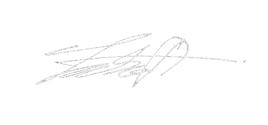White cursive signature on a black background.