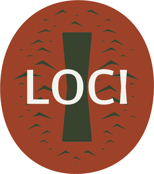 A circular logo with a brown background and black mountain patterns. The center features a large black vertical shape with the word 'LOGIC' in white capital letters overlaid.