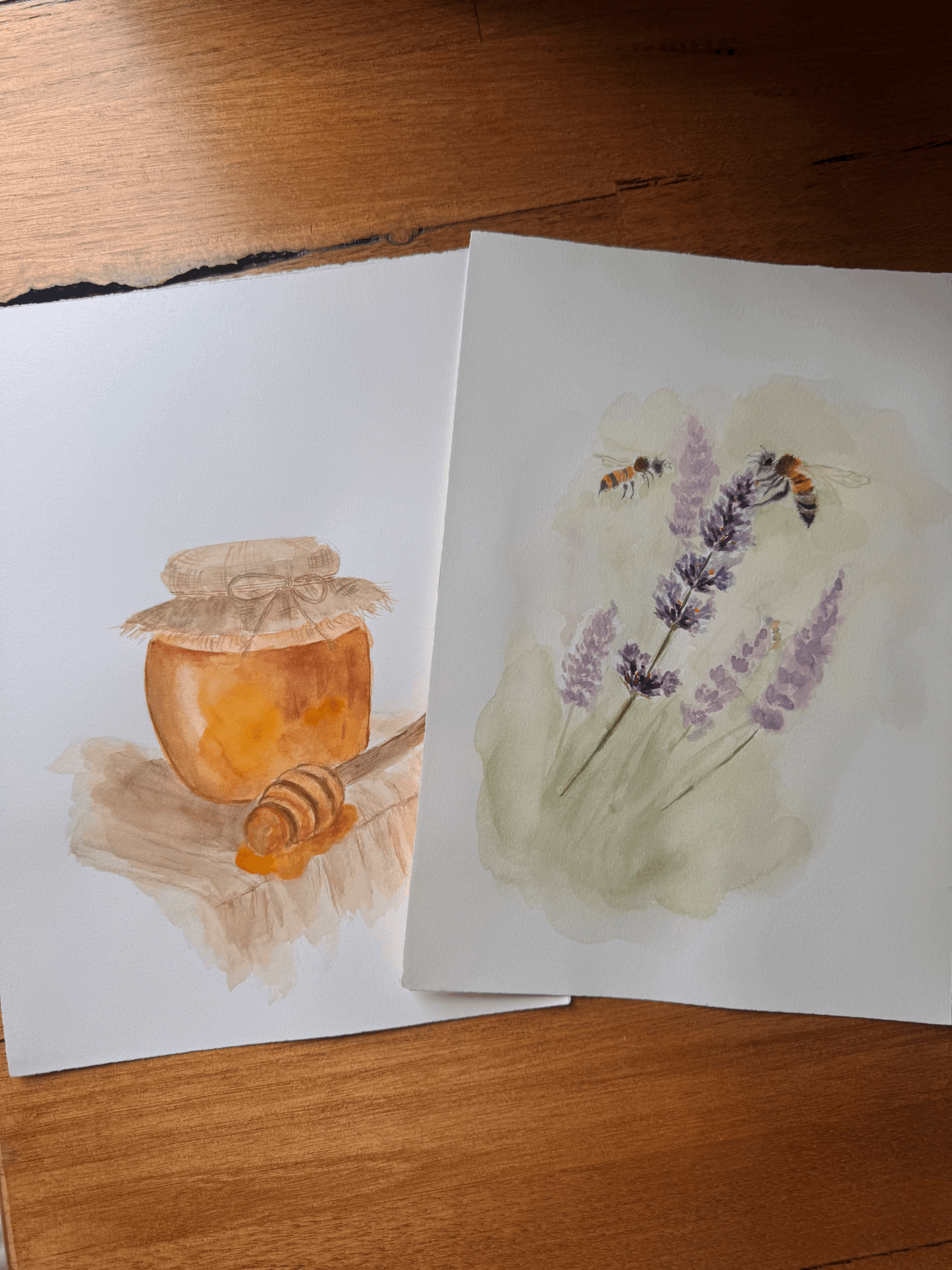 Original Watercolour Bees and Honey