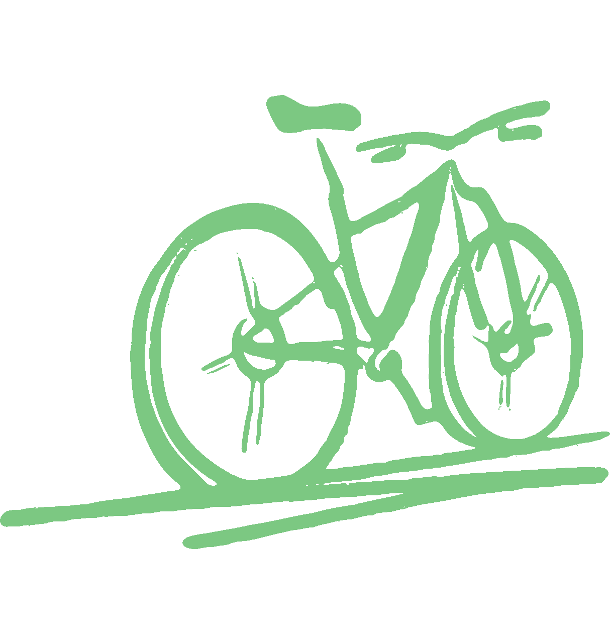 Green outline drawing of a bicycle on a black background.