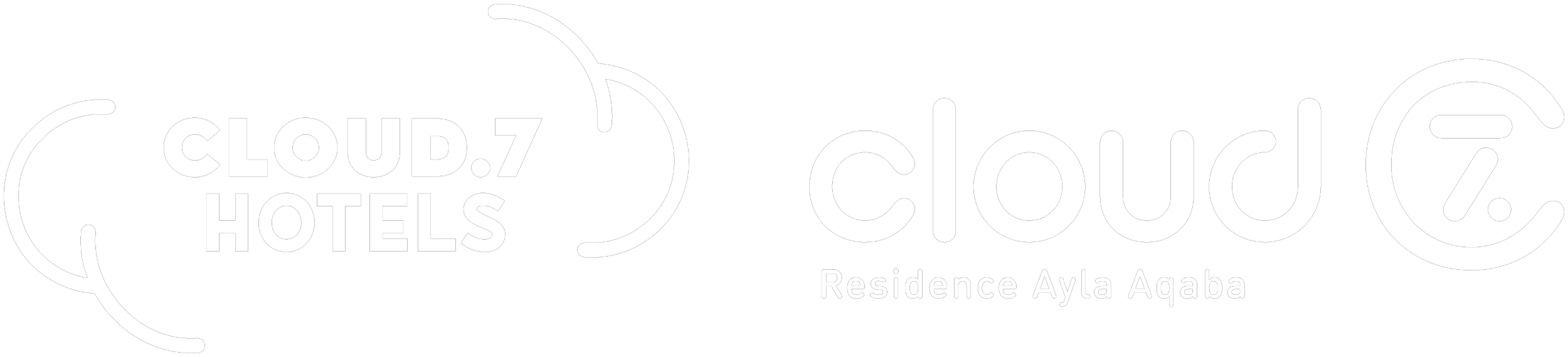 Logo for Cloud 7 Hotels and Residence Ayla Aqaba, featuring black background with white text and design elements.