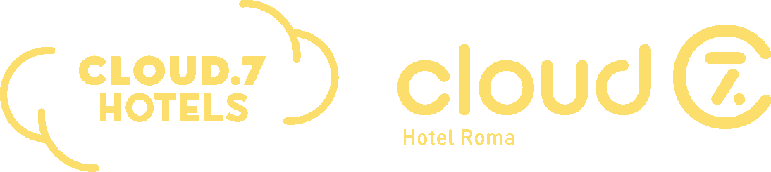 Logo for Cloud 7 Hotels and Cloud 7 Hotel Roma, with stylized cloud graphics and text