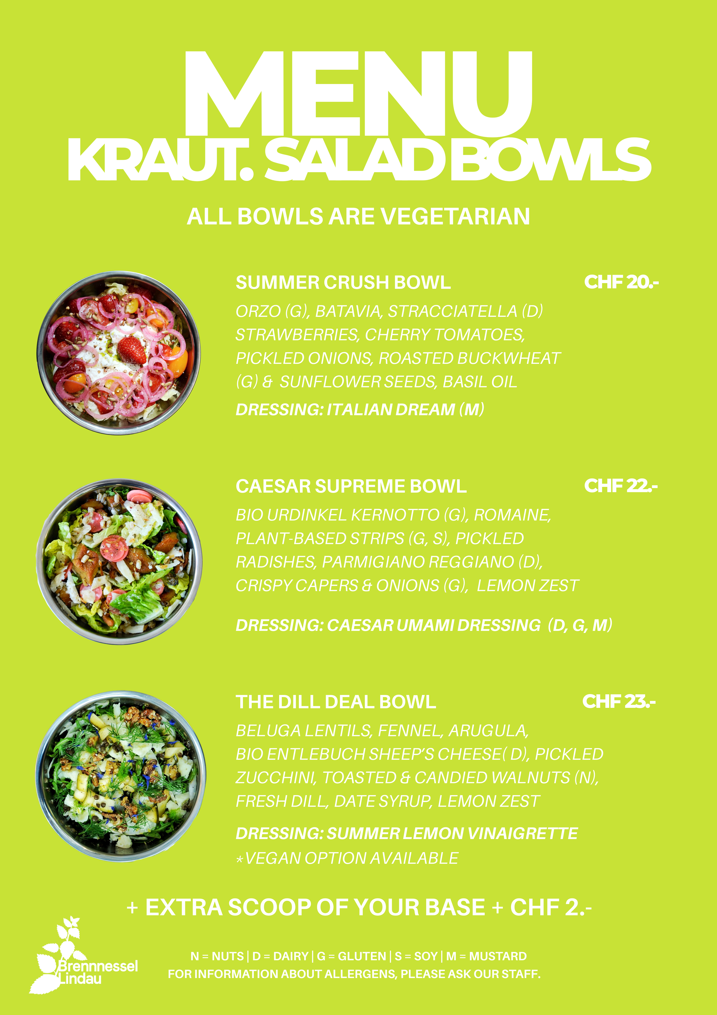 Menü der 3 Bowls in Englisch