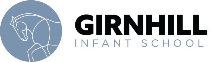 Logo of Girnhill Infant School featuring a stylized outline of a child's face in a circle and the school name in bold black and blue letters.