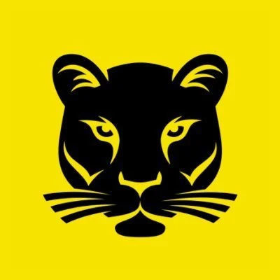 Black panther face illustration on yellow background.