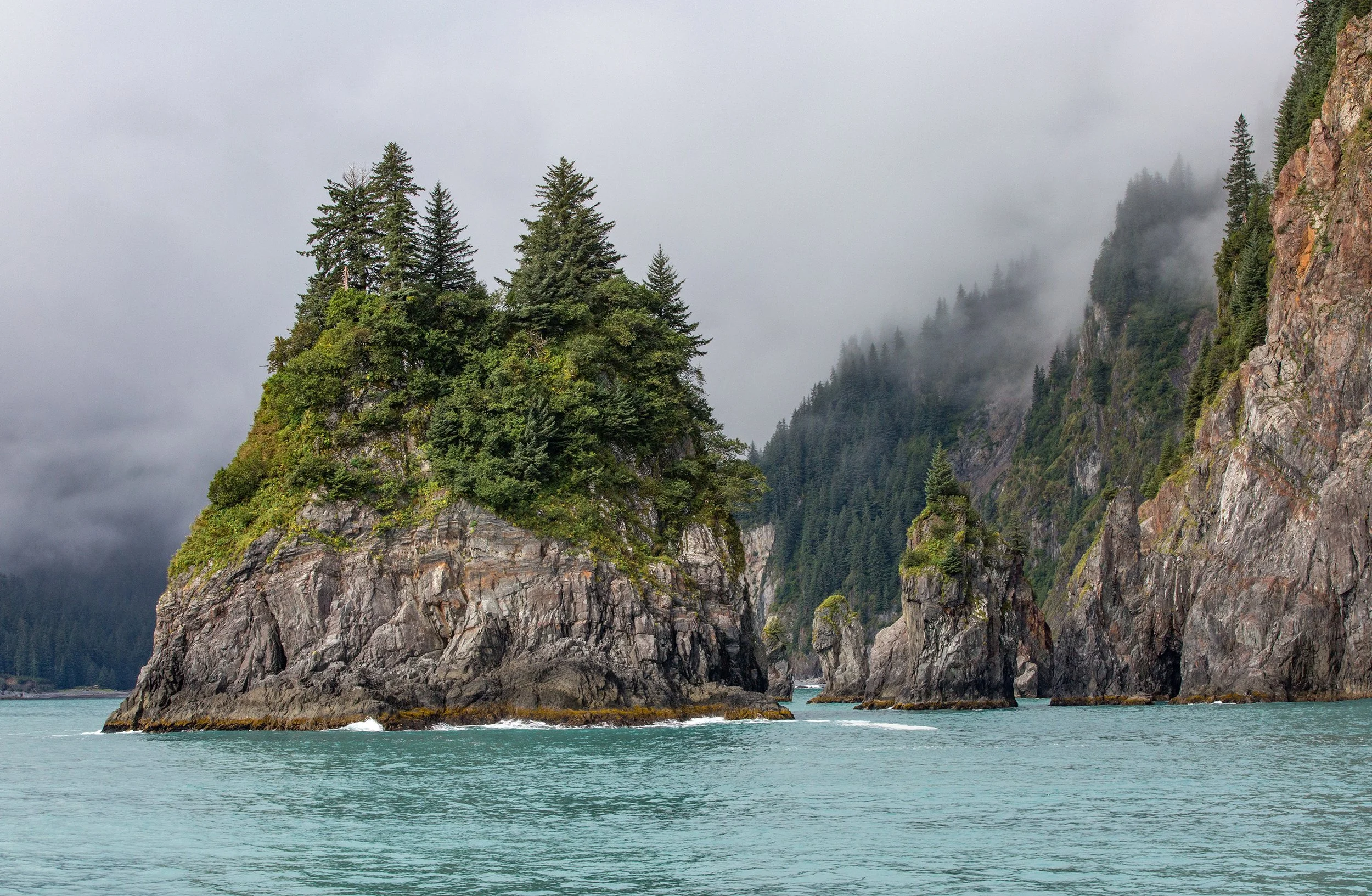 Rocky island in fog (Junior Debt) — "Rocky coastal islands in coastal fog