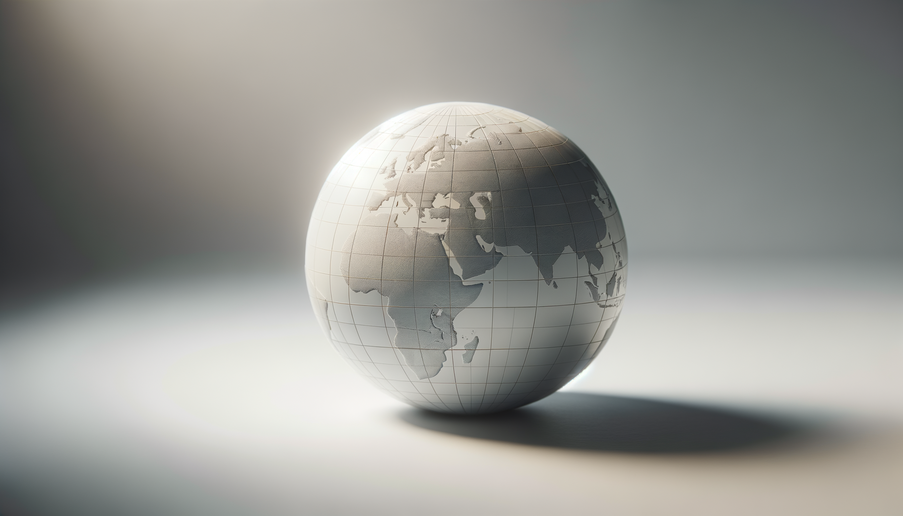 A 3D globe with a gray map of world continents on a white background, casting a shadow to the right.