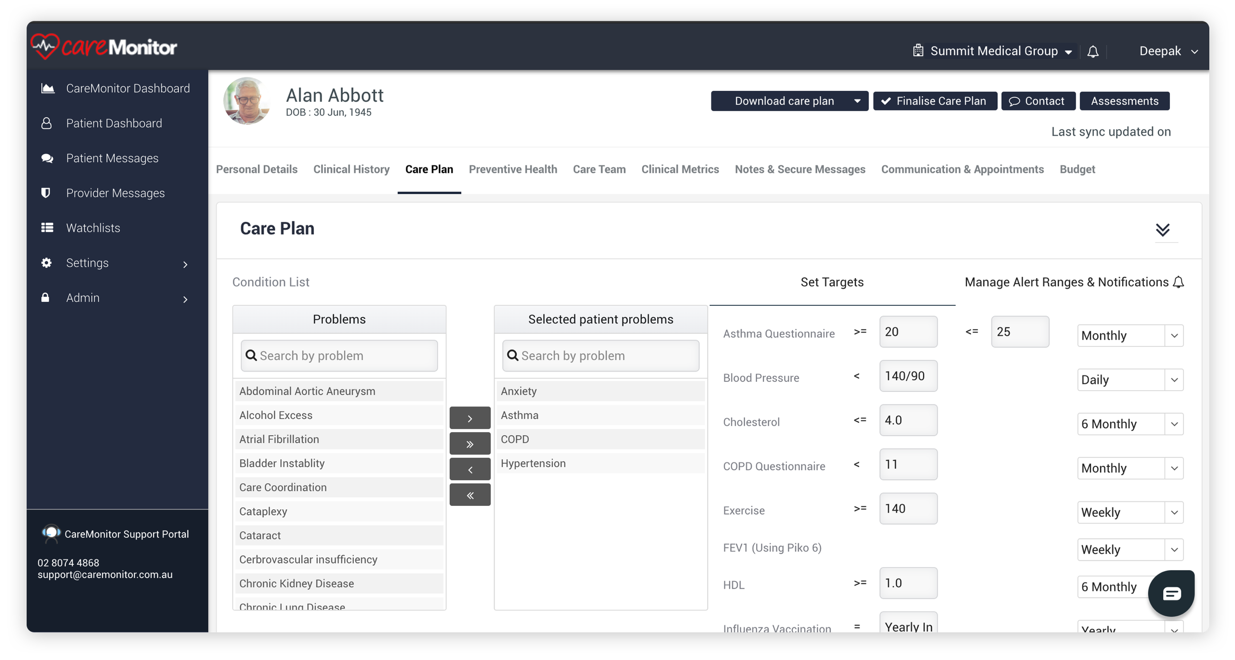 care pathways caremonitor care plans