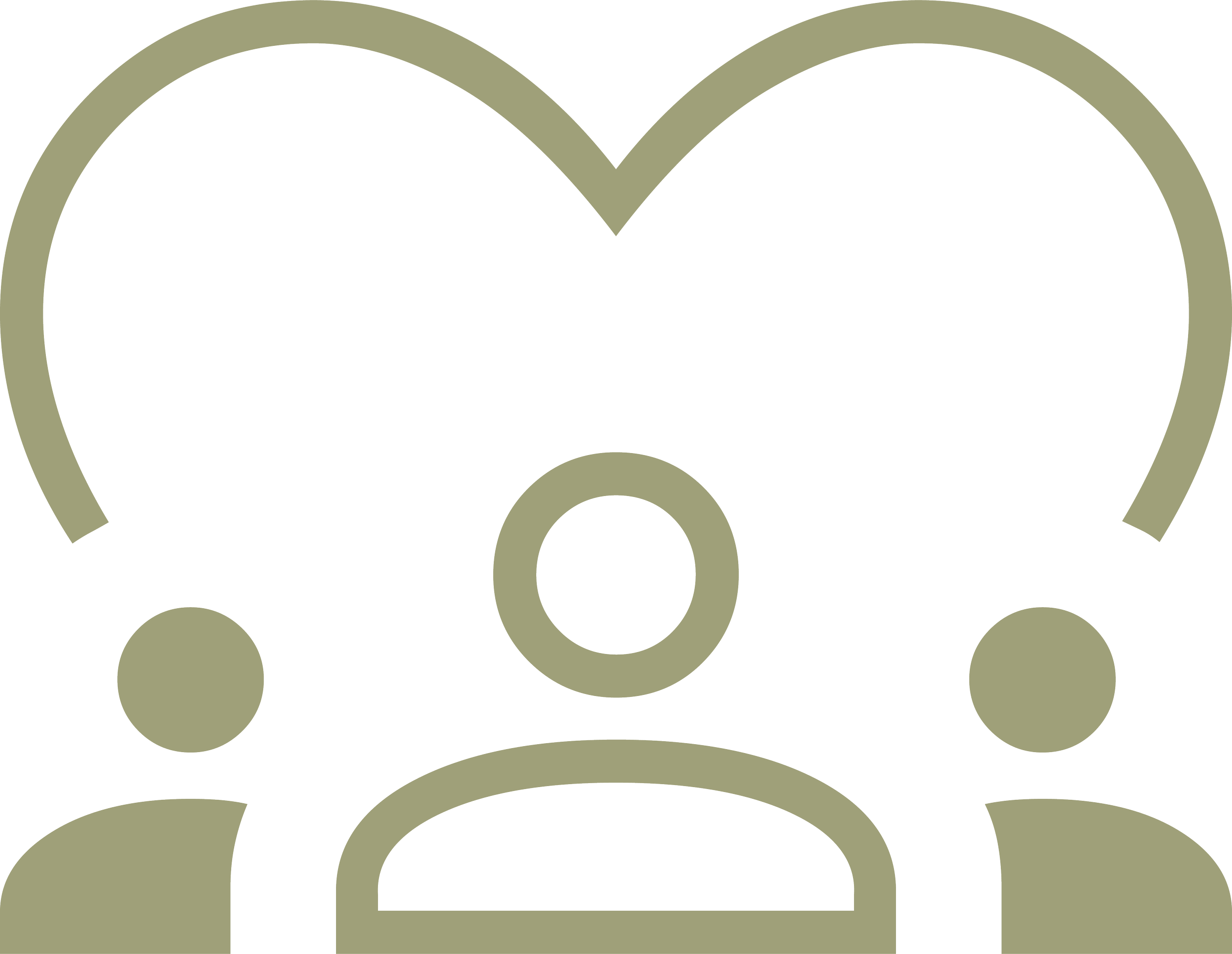 Icon of three people with a heart behind them to represent community.