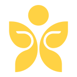 Stylized yellow butterfly with symmetrical wings and a circular body