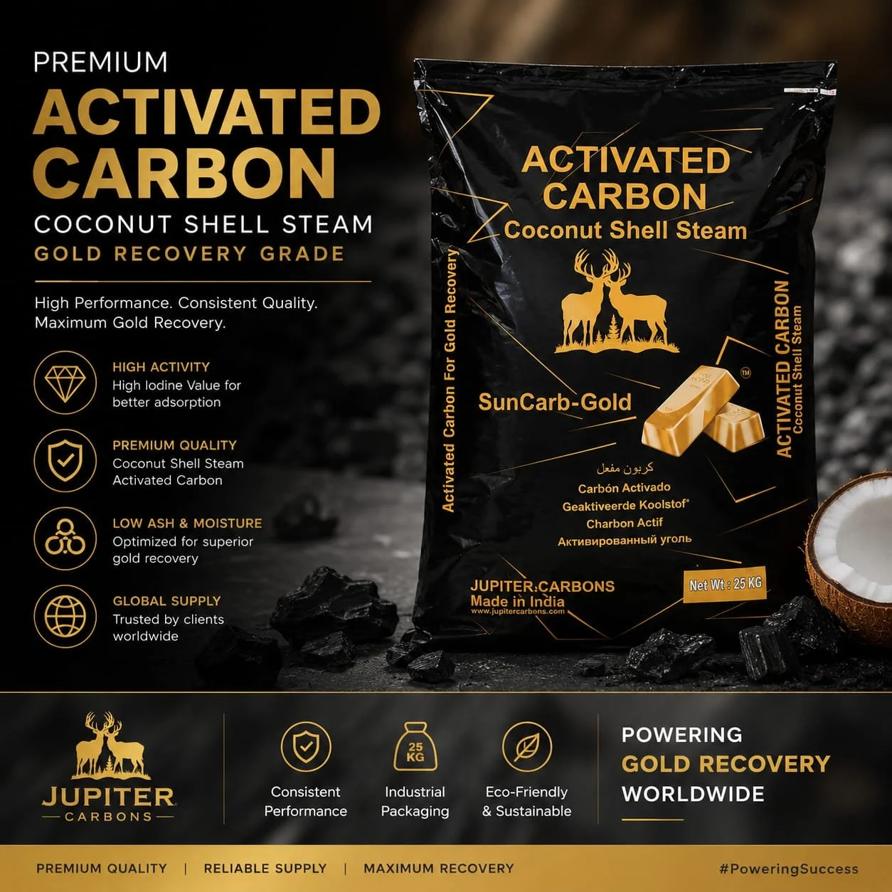Coconut shell steam activated carbon