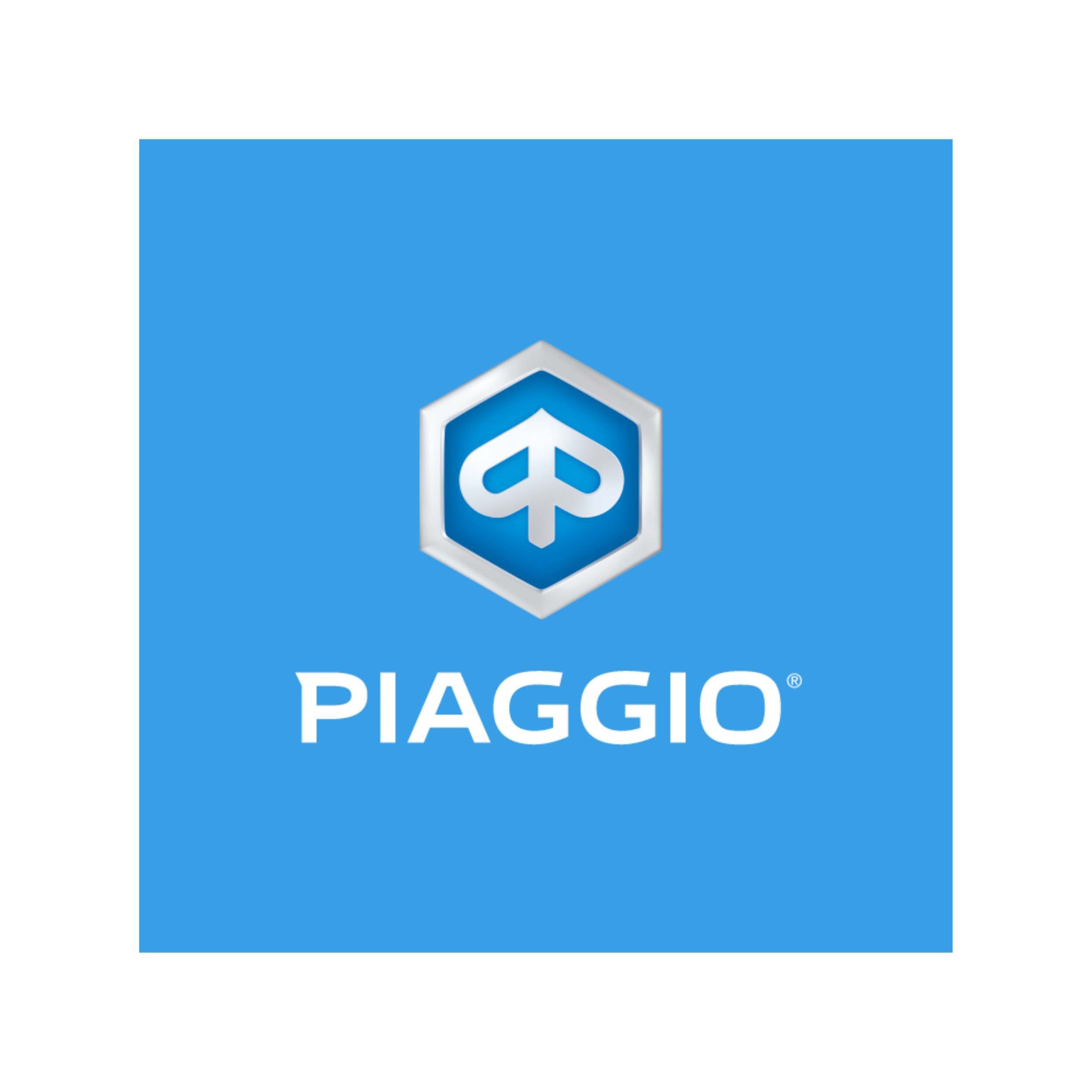 Piaggio logo with blue background and white shield emblem