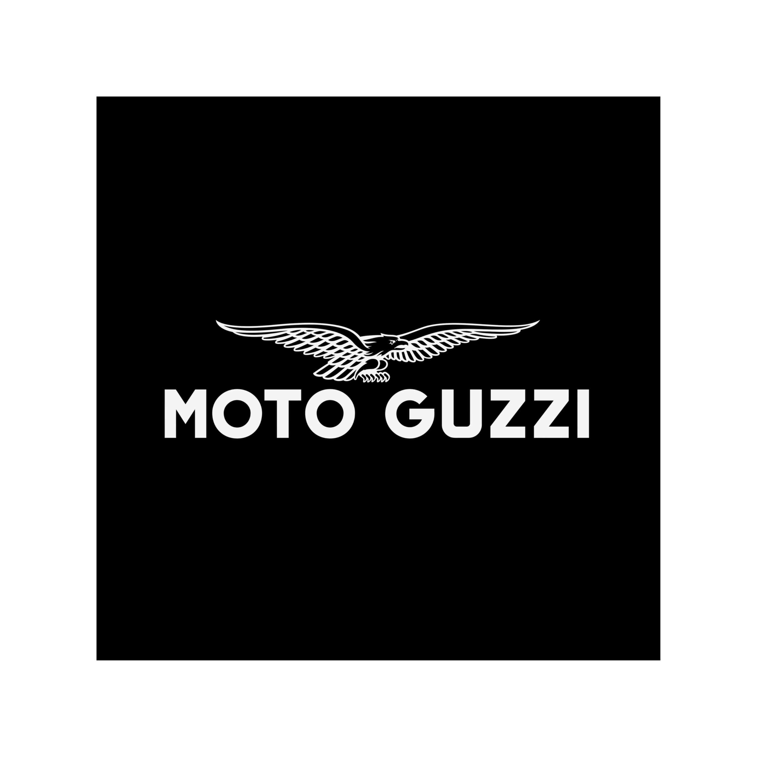 A black t-shirt with a white graphic of an eagle and the text 'Moto Guzzi' beneath it.
