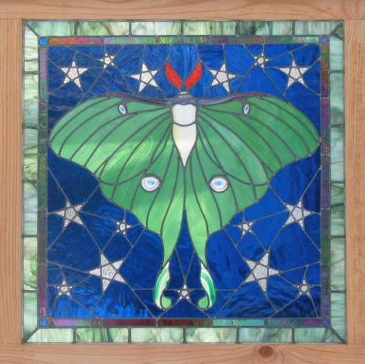 luna moth stained glass panel
