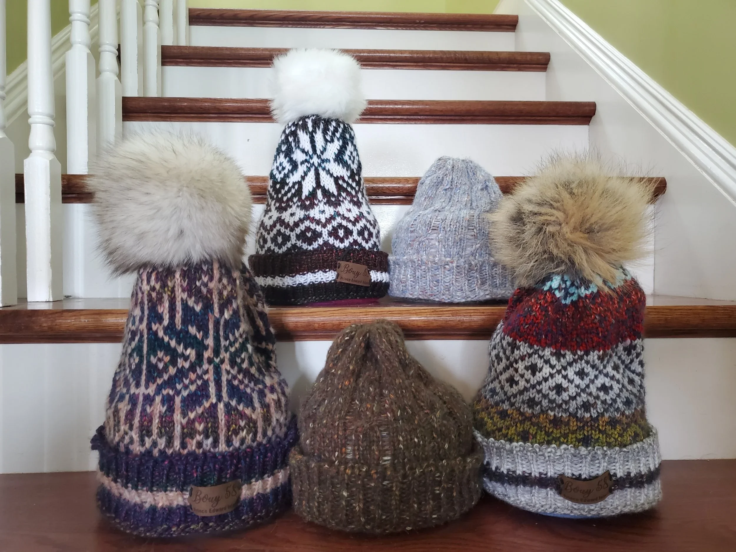 machine knit hats with or without  pom poms