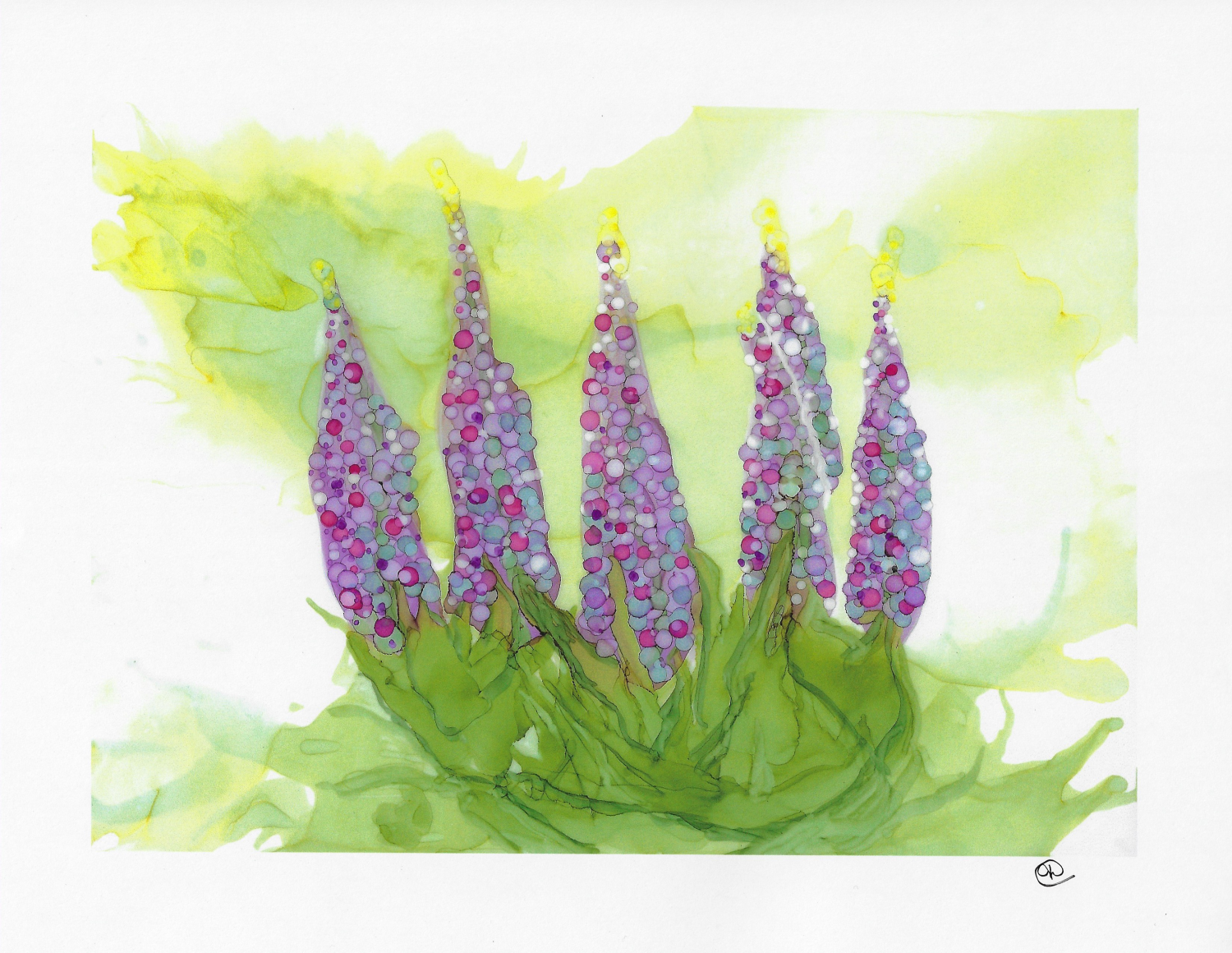 alcohol ink art lupins