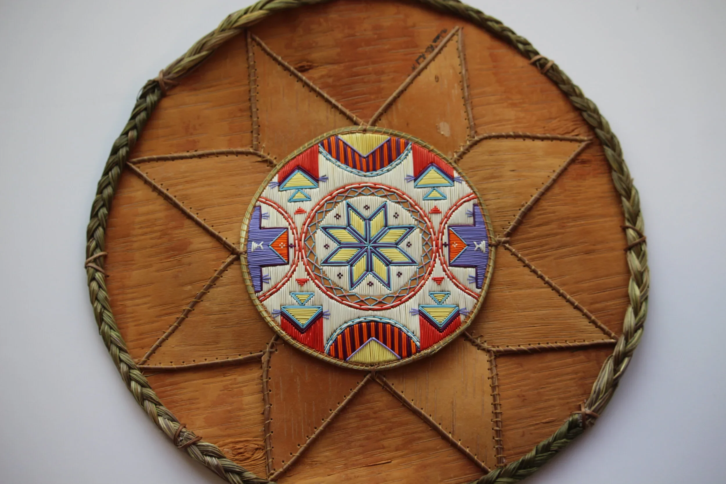 detailed quill art designs on birch bark
