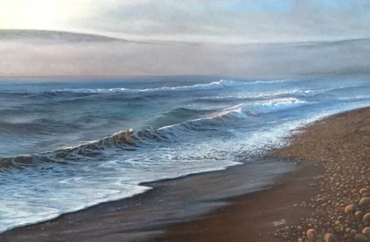 at the shore, bit of sea on
