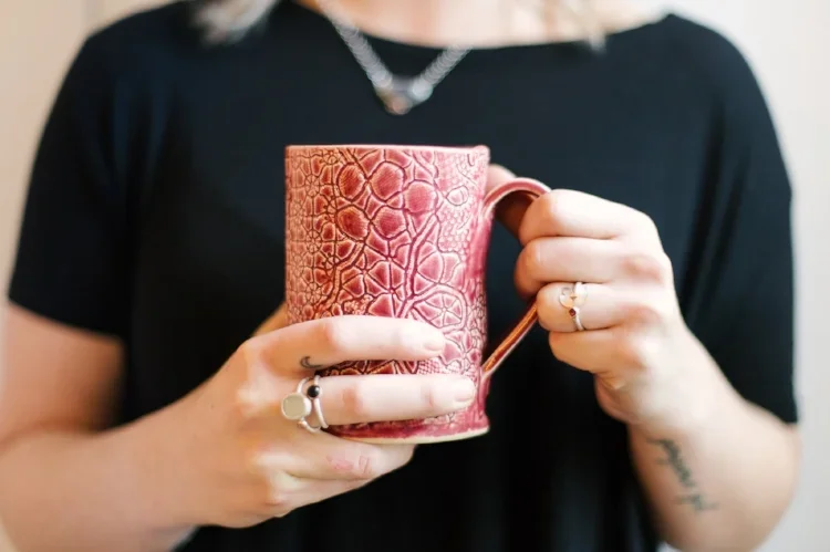 raspberry pottery mug