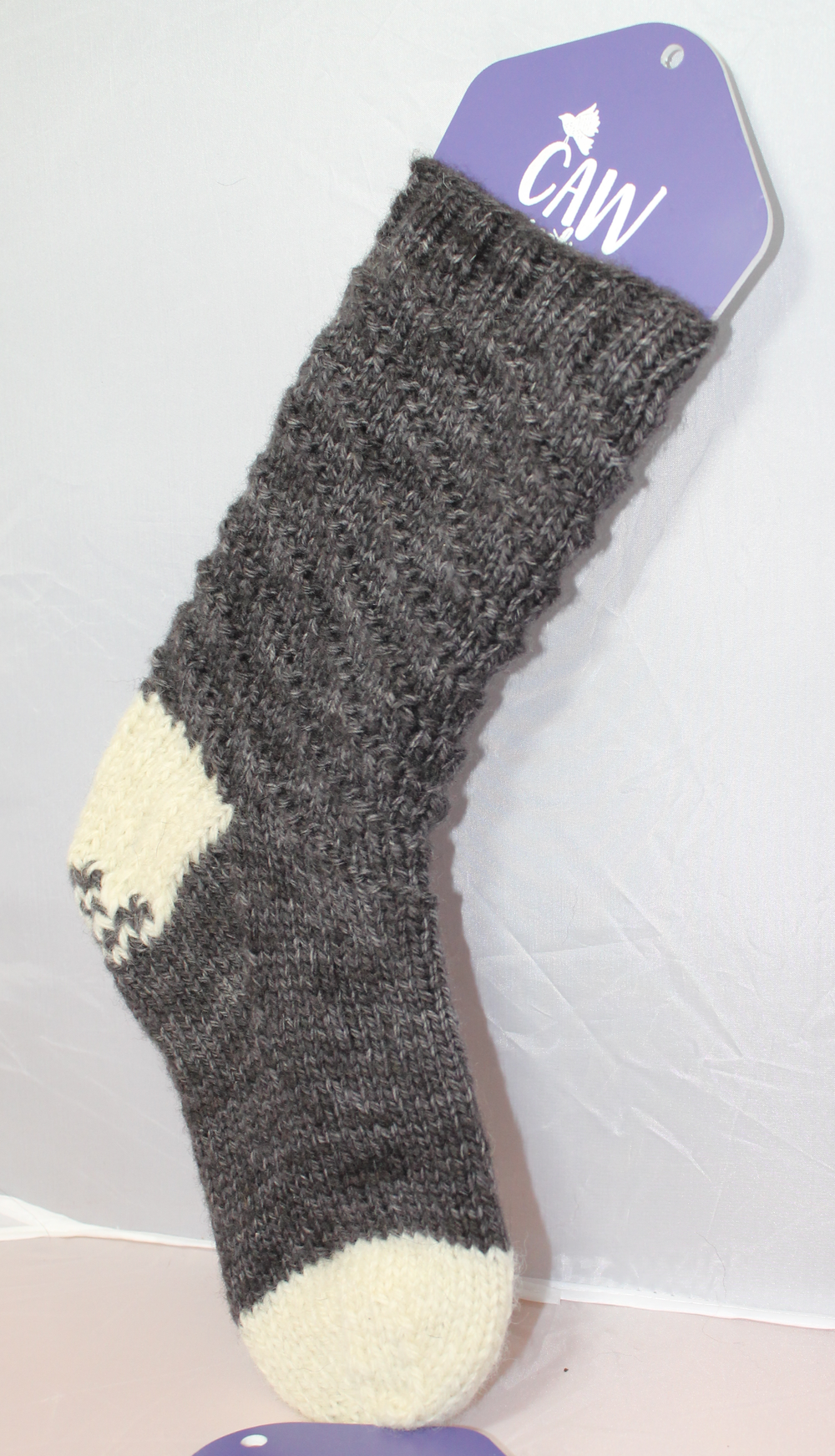 hand knit socks, grey with white toes