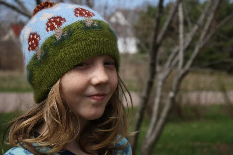 mushroom knit beanie