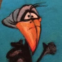 felted picture of a crow
