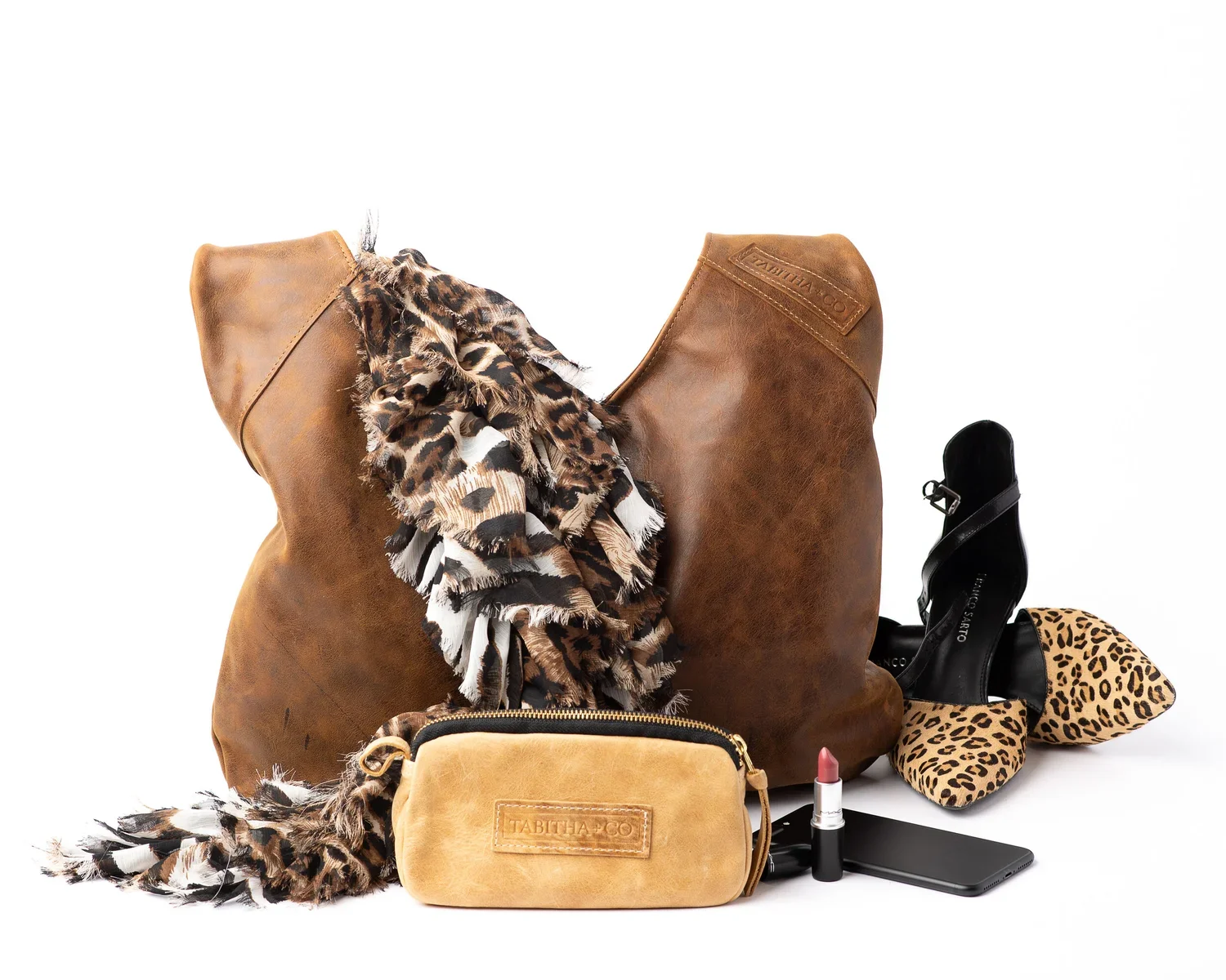 brown leather purse and wallet