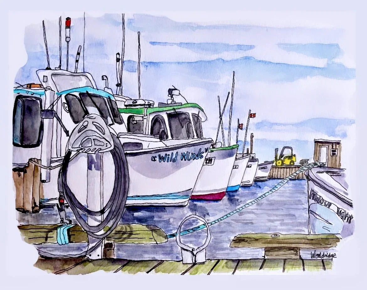 fishing boats in the harbour art
