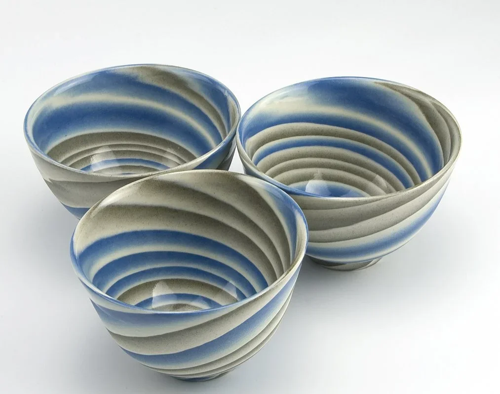 blue and grey neriage pottery bowl