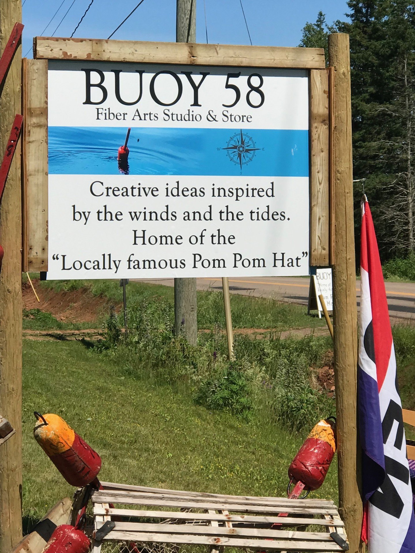 Nancy's roadside sign advertising her summer shop Buoy 58