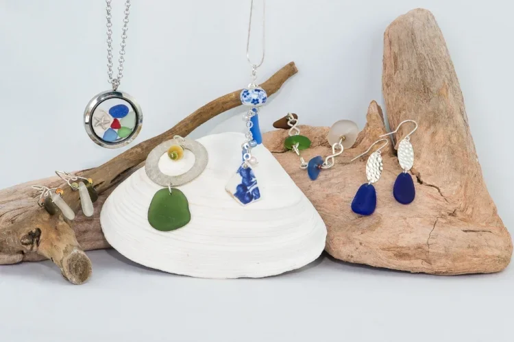 assorted seaglass pendants and earrings