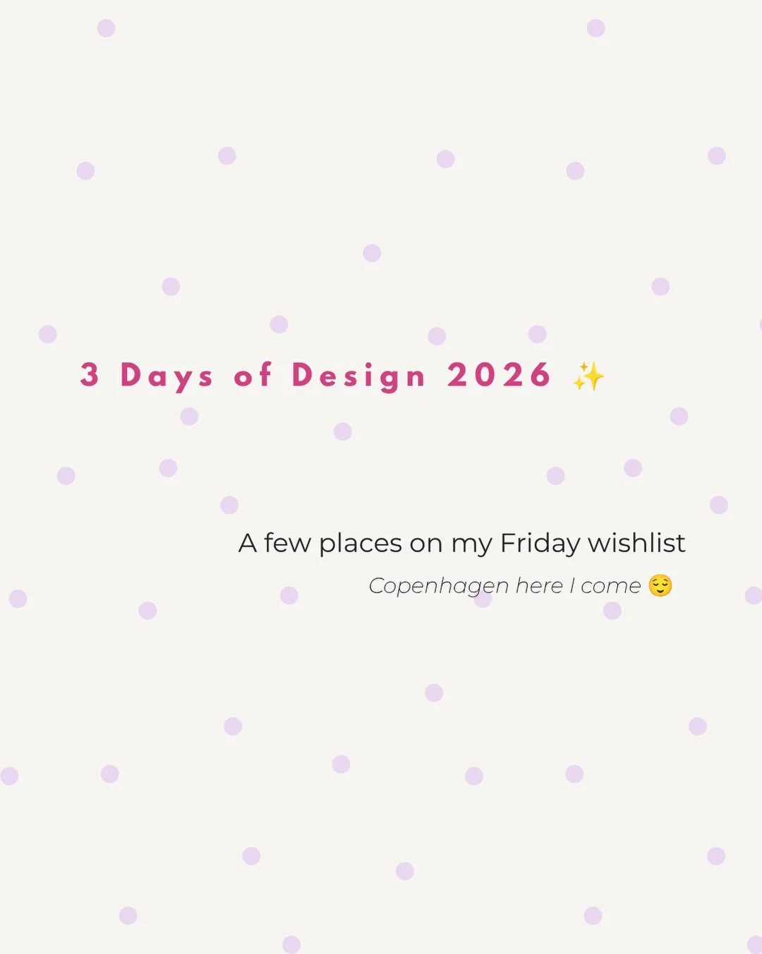 Heading to 3 Days of Design this Friday ✨
A few places on my wishlist, a few things I&rsquo;m curious about, and some favourite moments from last year.
Looking forward to seeing new materials, colours, exhibitions and ideas around the city.
If you&rs