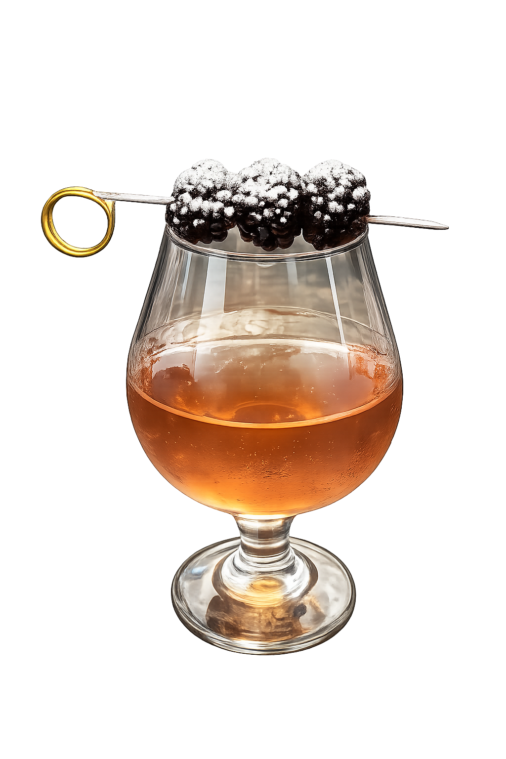 Tito's Vodka, Lo-Fi Gentian Amaro, Amaro Nonino, blackberry-lavender, orange bitters, blackberry garnish.