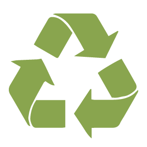 Recycling symbol with three green arrows forming a triangle.
