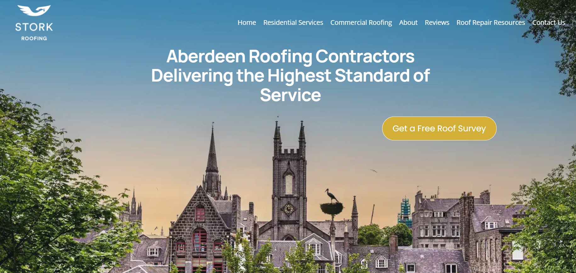 Screenshot of storkroofing.com, an Aberdeen roofing company Squarespace website built by Regan Web Design.