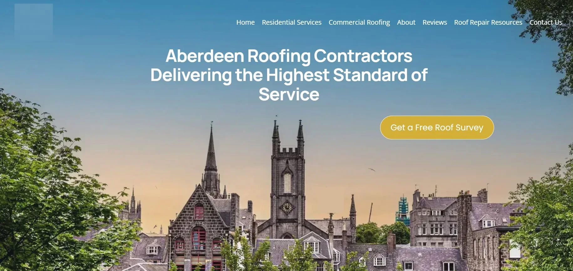 Home page screenshot of a professional squarespace website redesign for a local Aberdeen, Scotland roofing company.