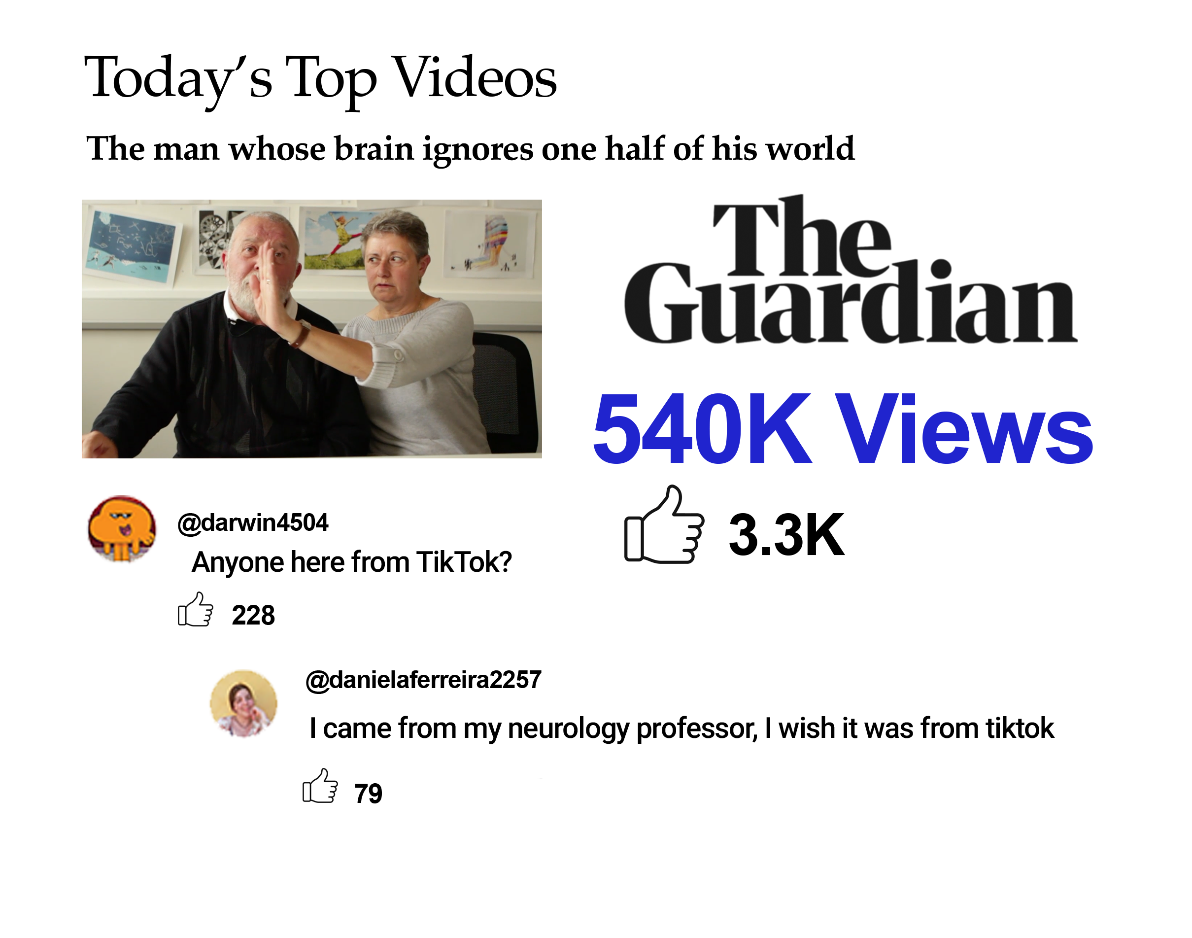 Thumbnail of a video titled "The Guardian" with 540K views, featuring two people in an office setting. The man has white hair and a beard, and the woman has short gray hair. Behind them are framed artworks on the wall.