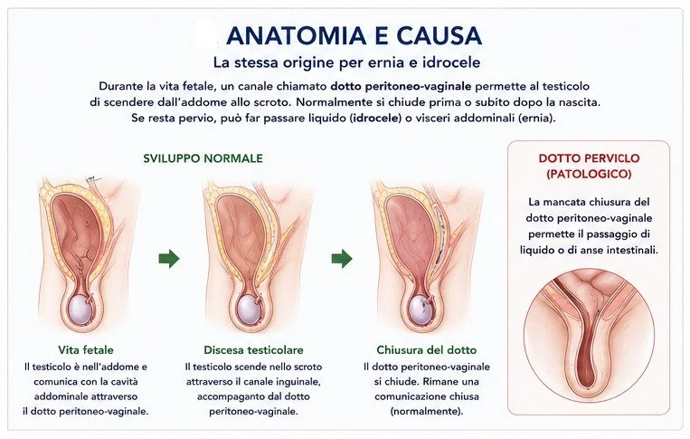 Ernia inguinale ed idrocele

Ernia inguinale e idrocele sono condizioni molto frequenti in et&agrave; pediatrica e condividono la stessa origine embrionale: derivano dalla mancata chiusura di un piccolo canale (dotto peritoneo-vaginale) che durante l
