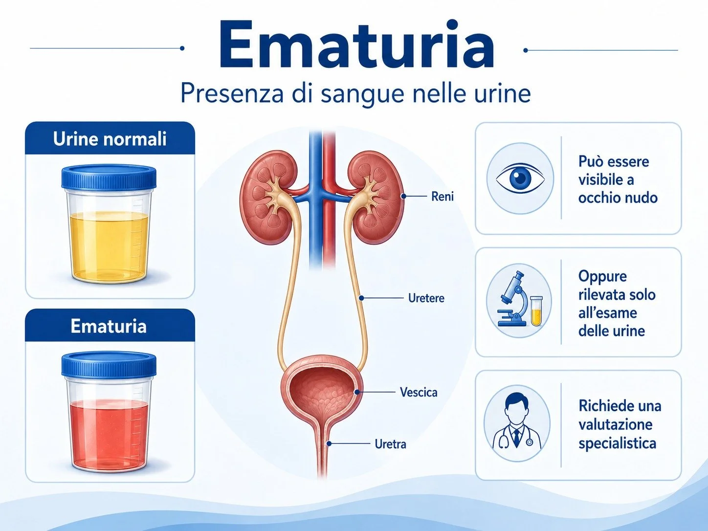 L'ematuria

L&rsquo;ematuria &egrave; la presenza di sangue nelle urine e pu&ograve; essere visibile a occhio nudo, con urine rosse o scure, oppure rilevata solo all&rsquo;esame delle urine. In et&agrave; pediatrica pu&ograve; avere molte cause, spes