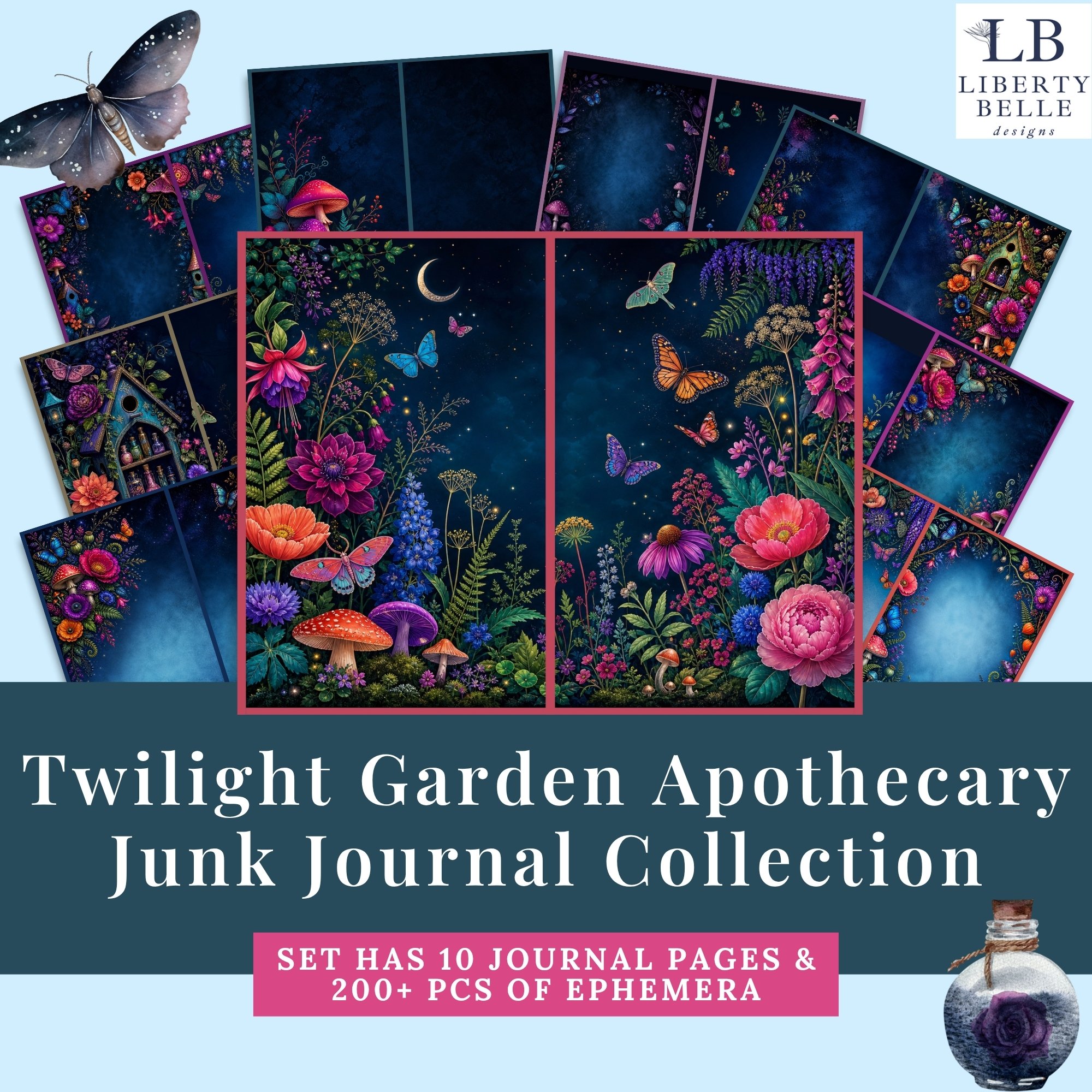 Twilight Apothecary Garden Junk Journal Pages & Ephemera Set